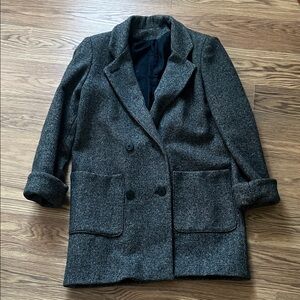 Women's Double-Breasted Black and White Tweed Coat